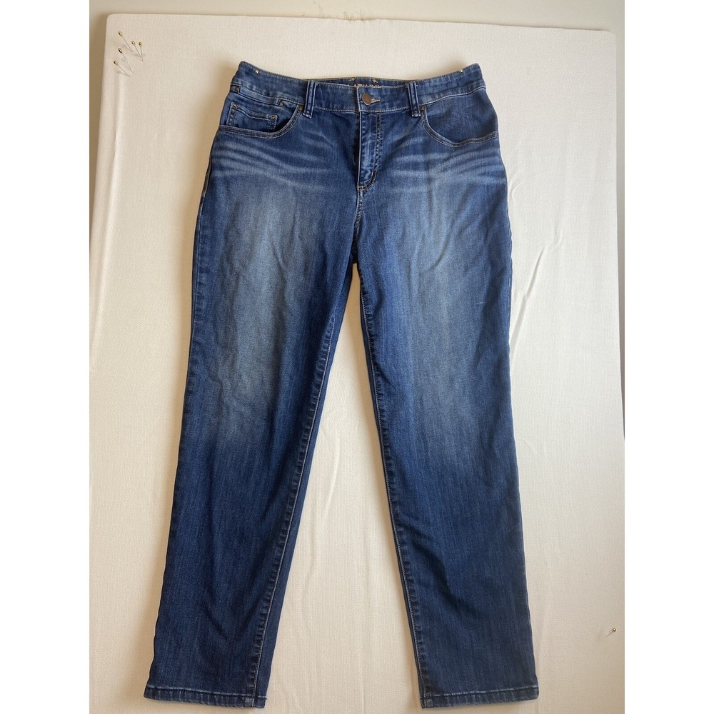 Chico's Platinum Skimmer Jeans Women's 0.5(6) Blue Denim Distressed‎ Slim Fit